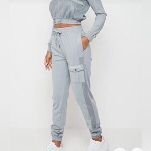 Manière de Voir Grey drawstring waist side pocket silky jogger style pants 8